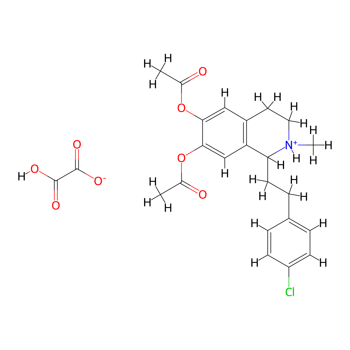 6,7-Isoquinolinediol, 1,2,3,4-tetrahydro-1-(4-chlorophenethyl)-2-methyl-, diacetate (ester), hydrogen oxalate molecular structure, CAS 63905-69-1