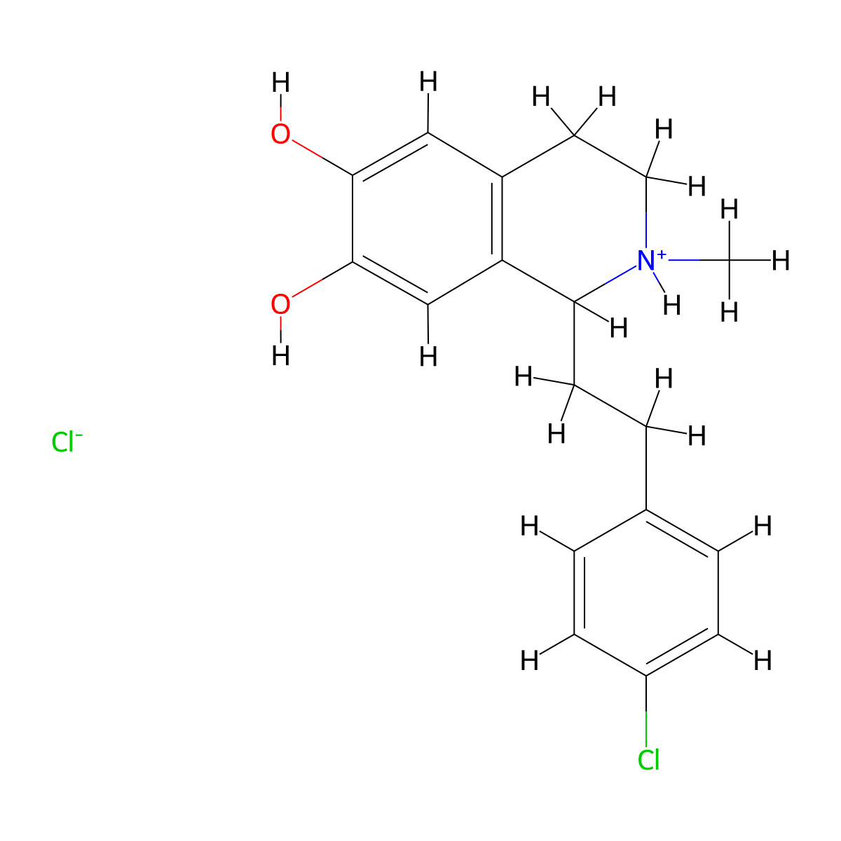 6,7-Isoquinolinediol, 1,2,3,4-tetrahydro-1-(4-chlorophenethyl)-2-methyl-, hydrochloride molecular structure, CAS 63905-70-4
