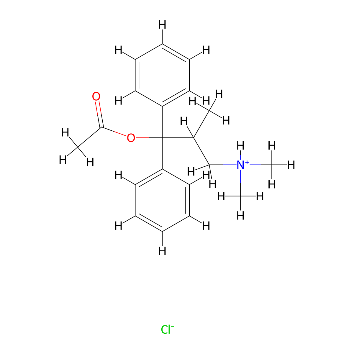 3-(Dimethylamino)-2-methyl-1,1-diphenylpropyl acetate--hydrogen chloride (1/1) molecular structure, CAS 63905-77-1