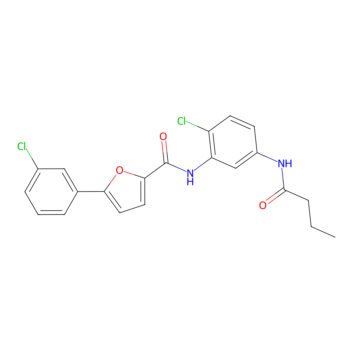 N-[5-(butanoylamino)-2-chlorophenyl]-5-(3-chlorophenyl)furan-2-carboxamide molecular structure, CAS 639050-56-9