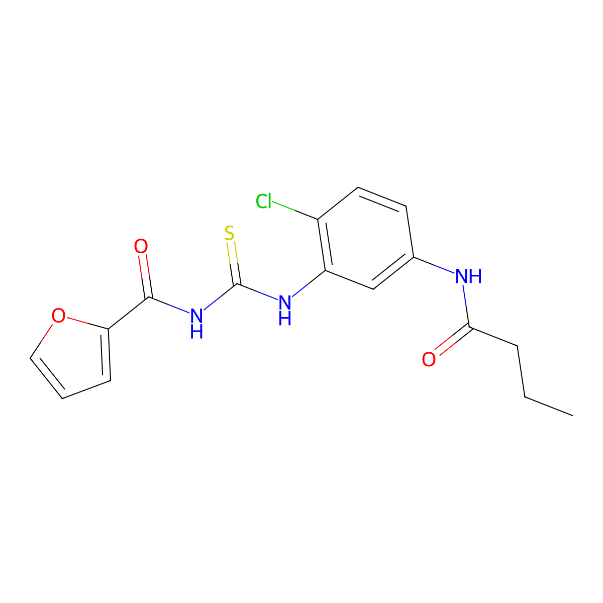 N-[[5-(butanoylamino)-2-chlorophenyl]carbamothioyl]furan-2-carboxamide molecular structure, CAS 639051-28-8
