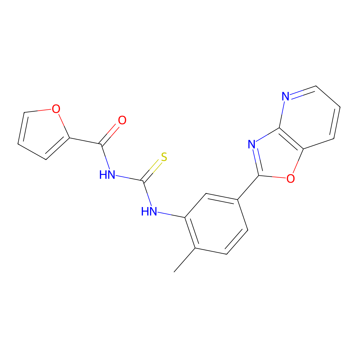 N-[[2-methyl-5-(2-oxazolo[4,5-b]pyridinyl)anilino]-sulfanylidenemethyl]-2-furancarboxamide molecular structure, CAS 639055-04-2