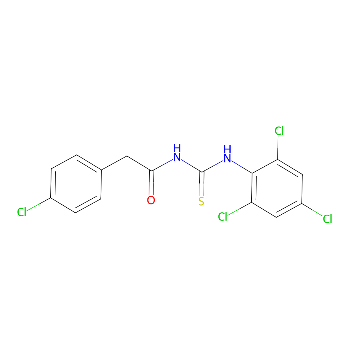 2-(4-chlorophenyl)-N-[(2,4,6-trichlorophenyl)carbamothioyl]acetamide molecular structure, CAS 639056-27-2