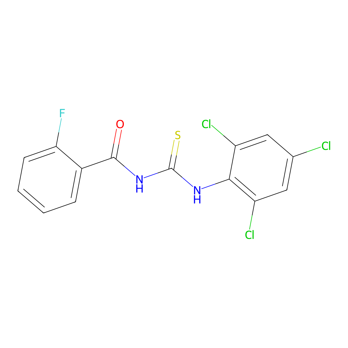 2-fluoro-N-[(2,4,6-trichlorophenyl)carbamothioyl]benzamide molecular structure, CAS 639056-43-2