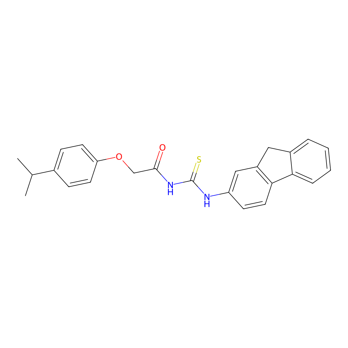 N-(9H-fluoren-2-ylcarbamothioyl)-2-(4-propan-2-ylphenoxy)acetamide molecular structure, CAS 639056-65-8