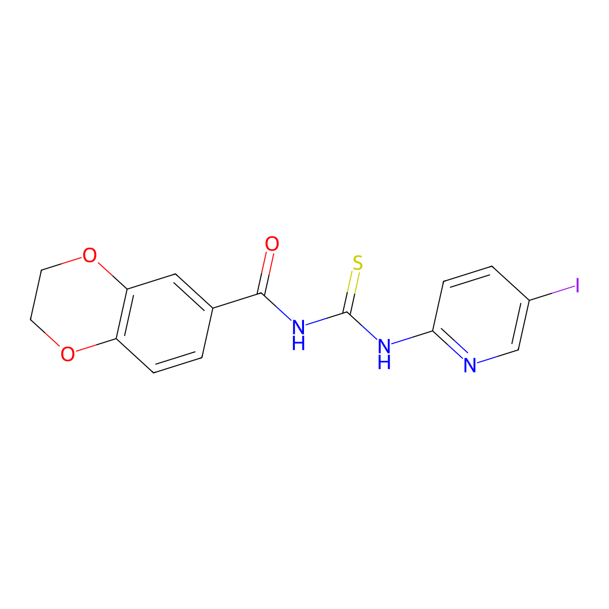 N-[(5-iodopyridin-2-yl)carbamothioyl]-2,3-dihydro-1,4-benzodioxine-6-carboxamide molecular structure, CAS 639057-01-5
