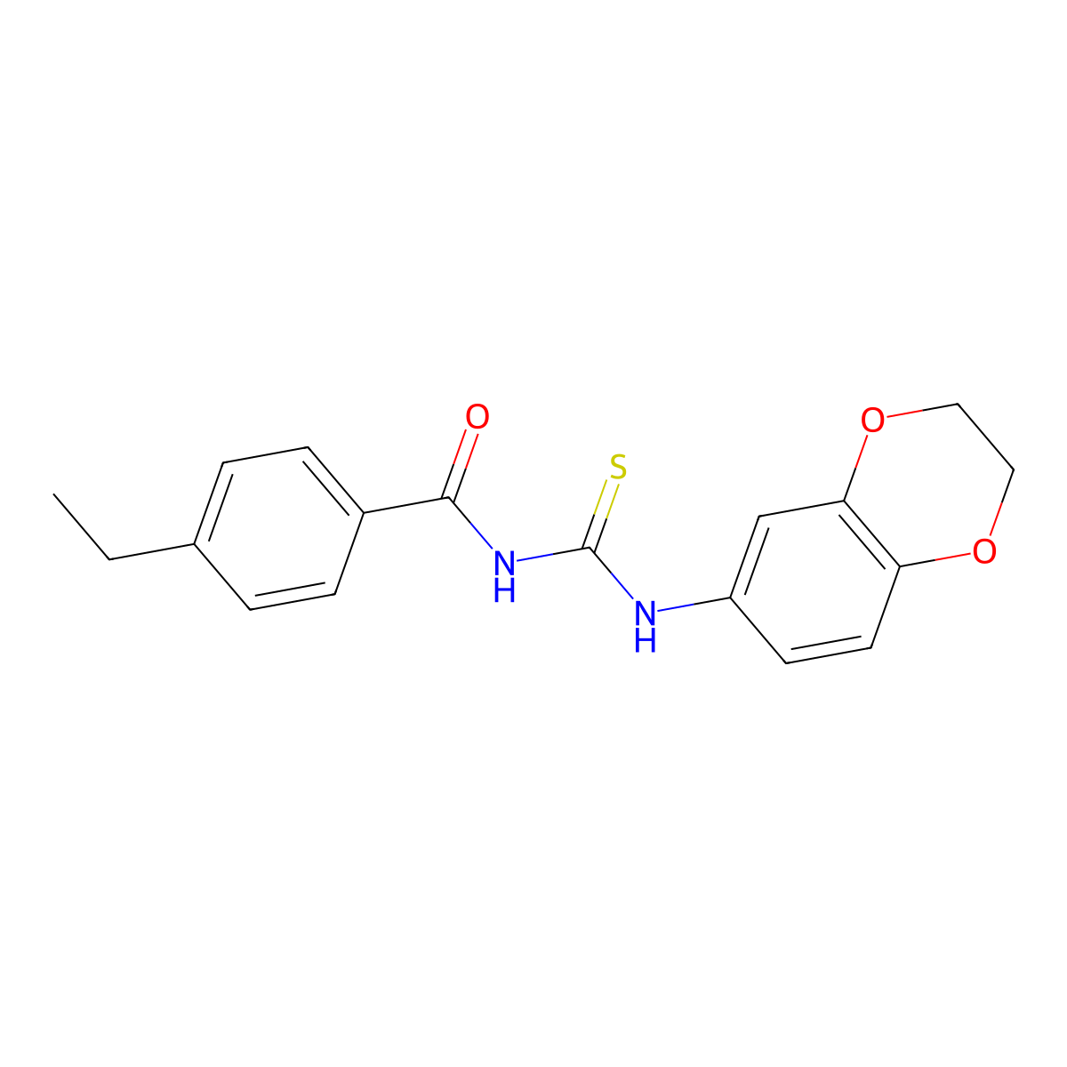 N-(2,3-dihydro-1,4-benzodioxin-6-ylcarbamothioyl)-4-ethylbenzamide molecular structure, CAS 639057-13-9