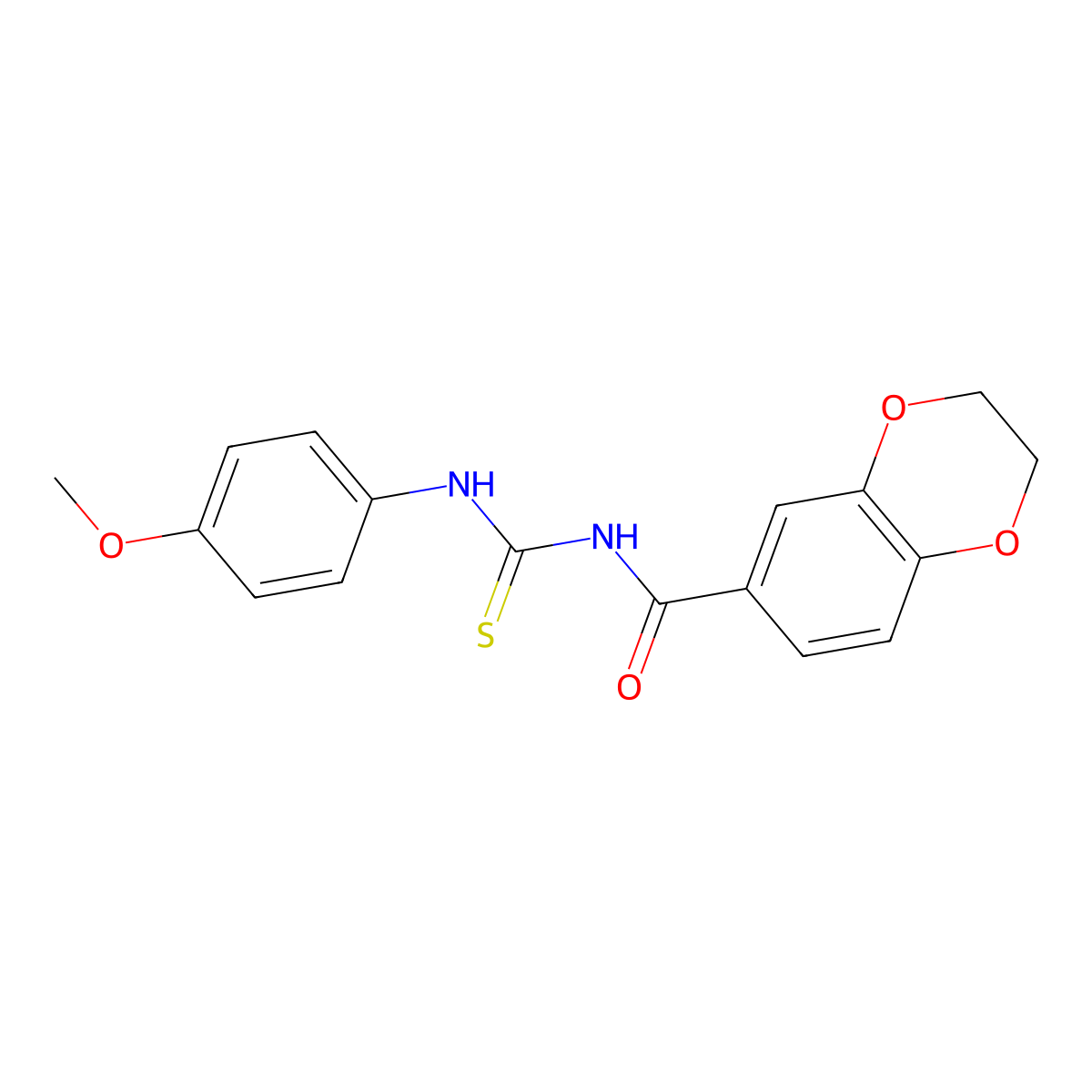 N-[(4-methoxyphenyl)carbamothioyl]-2,3-dihydro-1,4-benzodioxine-6-carboxamide molecular structure, CAS 639057-56-0