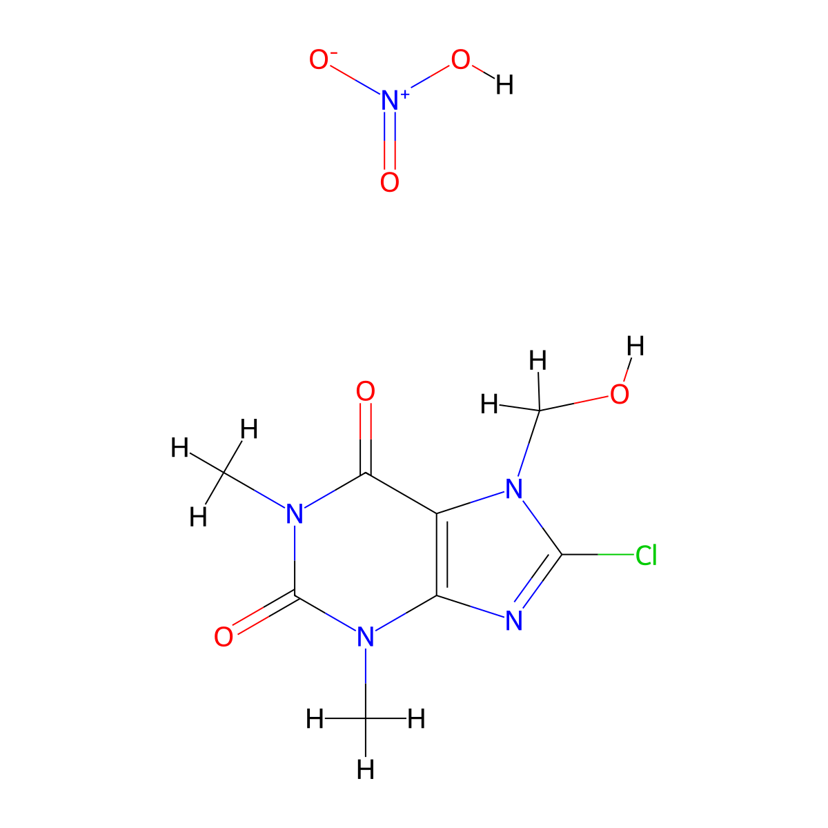 Theophylline, 8-chloro-7-hydroxymethyl-, nitrate (ester) molecular structure, CAS 63906-66-1