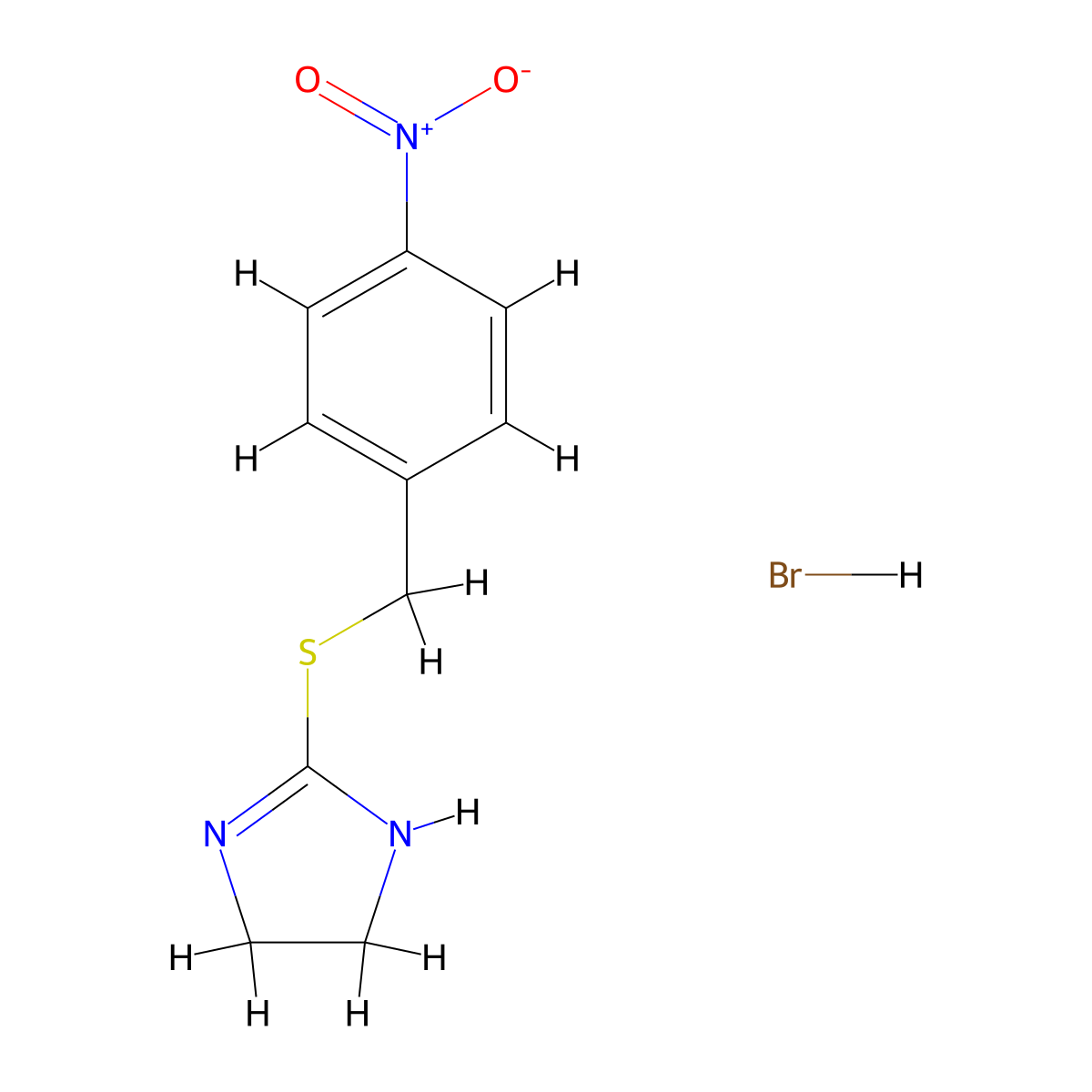 1H-Imidazole, 4,5-dihydro-2-(((4-nitrophenyl)methyl)thio)-, monohydrobromide molecular structure, CAS 63906-95-6