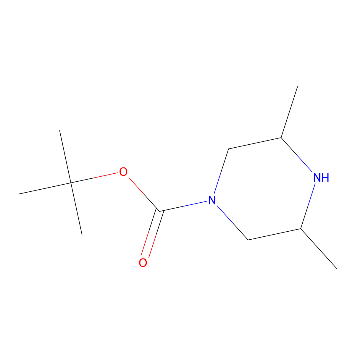 Tert-butyl 3,5-dimethylpiperazine-1-carboxylate molecular structure, CAS 639068-43-2