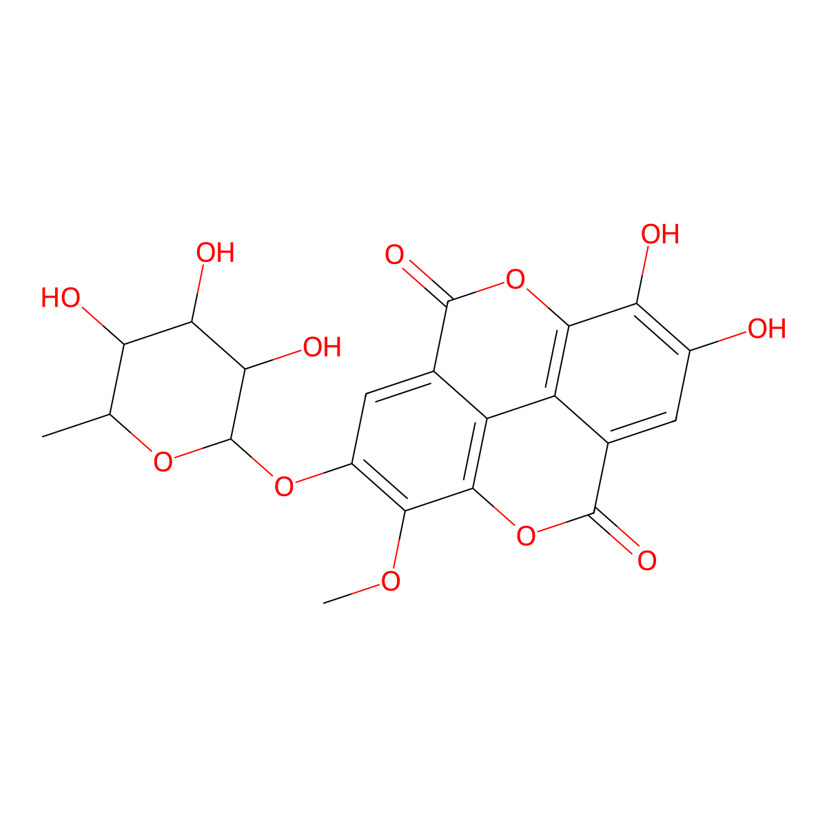 3-O-Methylellagic acid 4-O-rhamnoside molecular structure, CAS 639089-97-7
