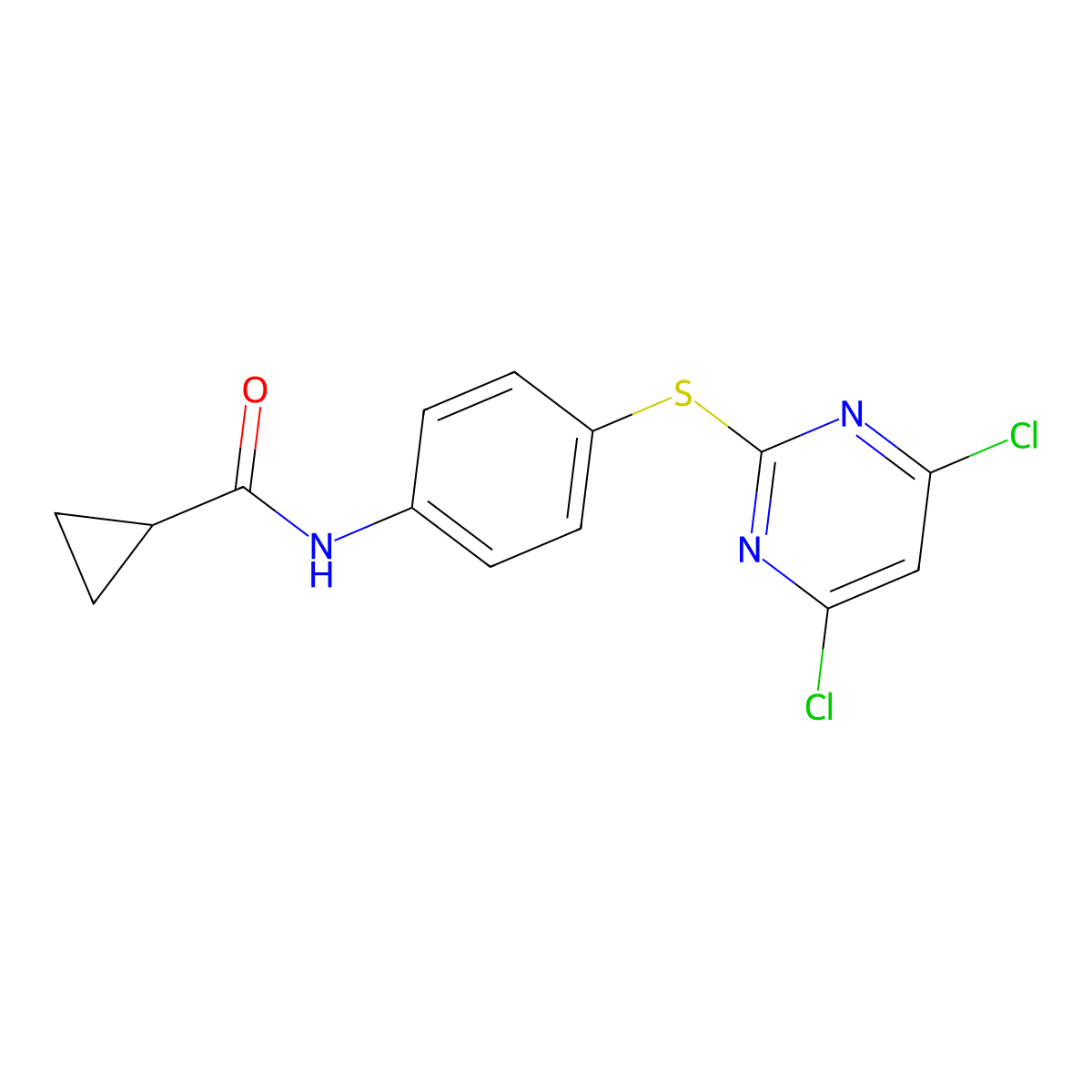 N-(4-((4,6-Dichloropyrimidin-2-yl)thio)phenyl)cyclopropanecarboxamide molecular structure, CAS 639090-53-2
