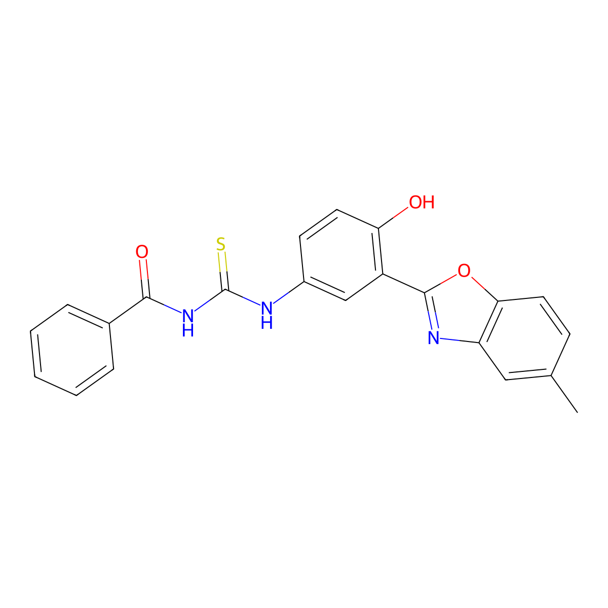 N-benzoyl-N'-[4-hydroxy-3-(5-methyl-1,3-benzoxazol-2-yl)phenyl]thiourea molecular structure, CAS 6391-73-7