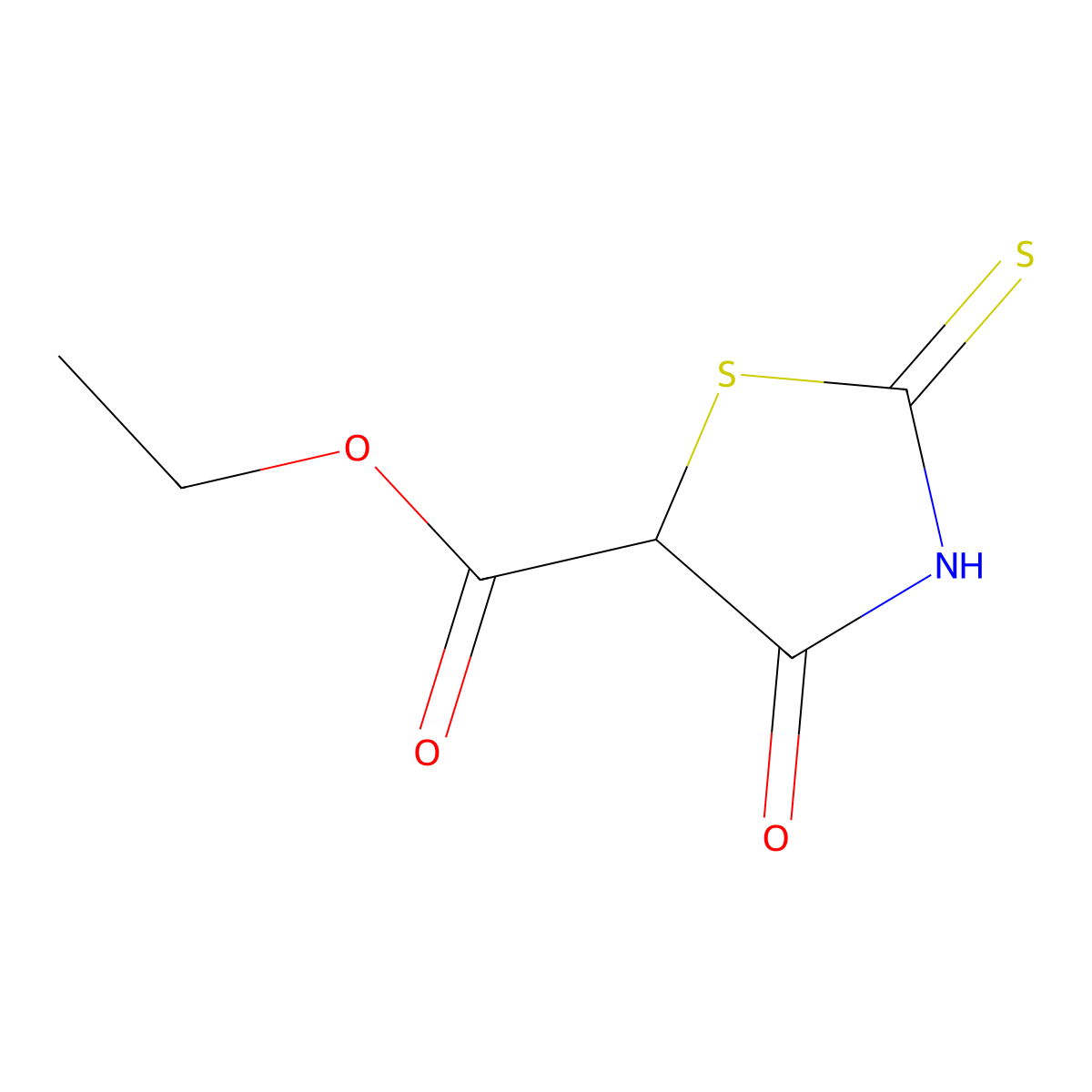 Ethyl 4-oxo-2-sulfanylidene-1,3-thiazolidine-5-carboxylate molecular structure, CAS 63910-18-9