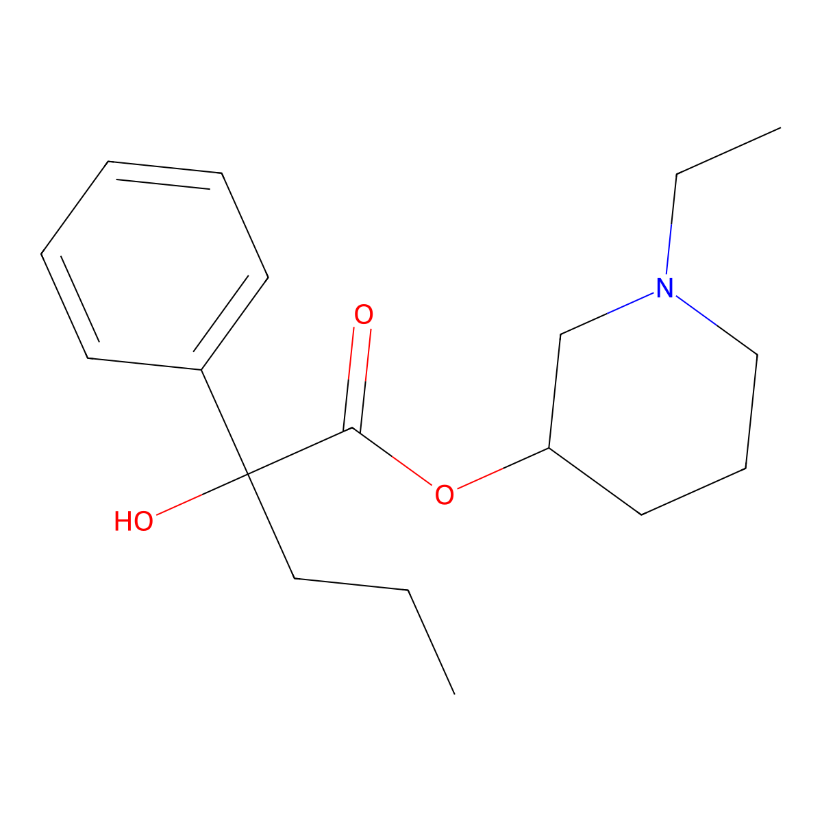 Mandelic acid, alpha-propyl-, 1-ethyl-3-piperidyl ester molecular structure, CAS 63917-17-9