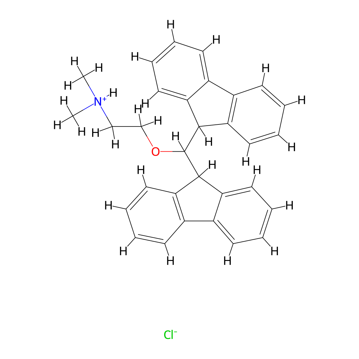 Ethylamine, 2-(di-(9-fluorenyl)methoxy)-N,N-dimethyl-, hydrochloride molecular structure, CAS 63918-11-6