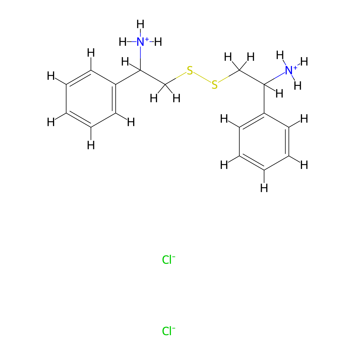 2,2'-Disulfanediylbis(1-phenylethan-1-amine)--hydrogen chloride (1/2) molecular structure, CAS 63918-34-3