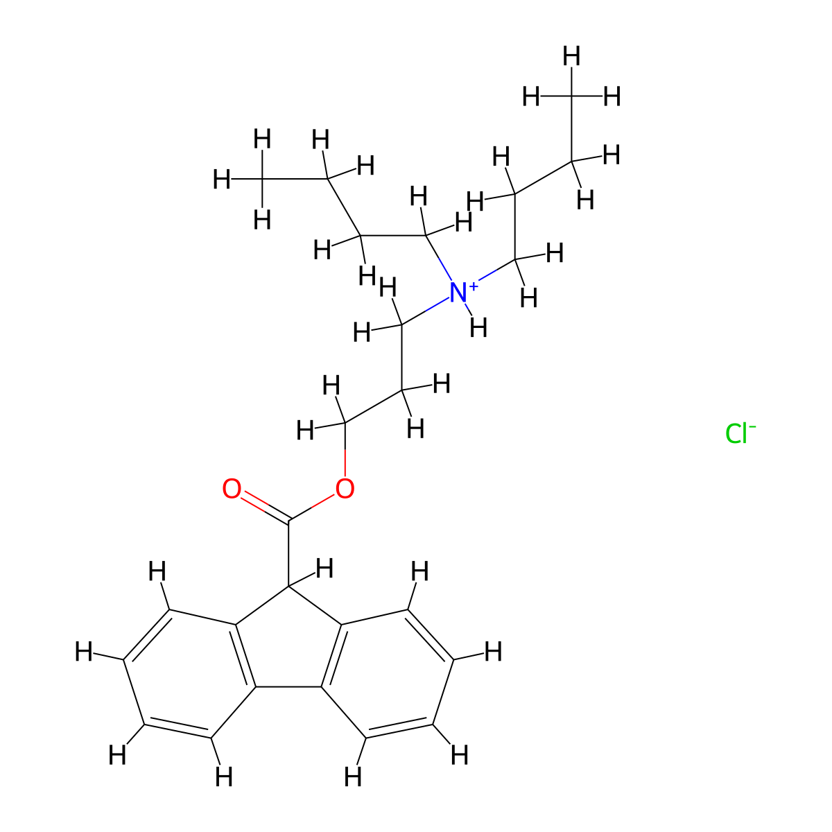 Fluorene-9-carboxylic acid, 2-(dibutylamino)propyl ester, hydrochloride molecular structure, CAS 63918-45-6