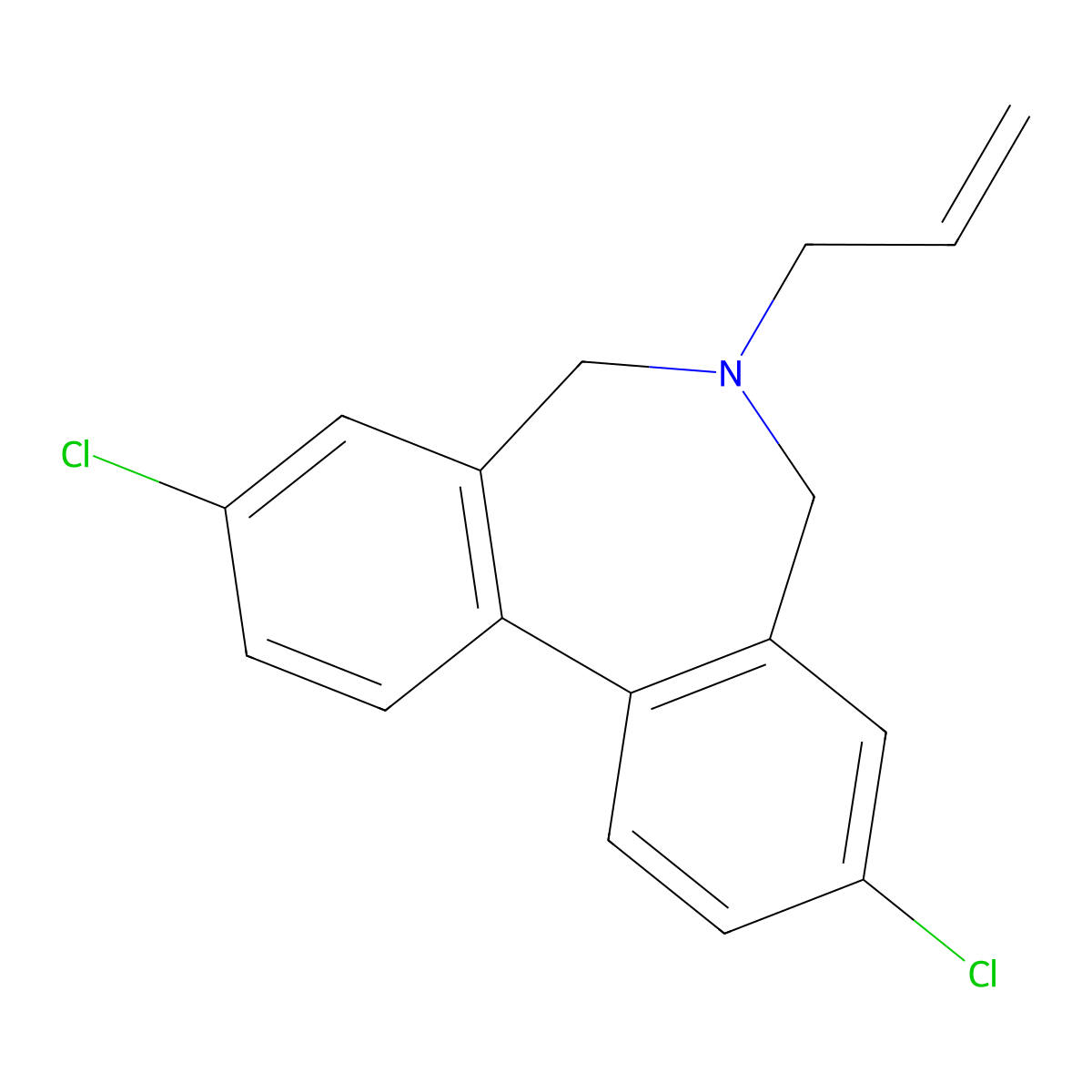 5H-Dibenz(c,e)azepine, 6-allyl-6,7-dihydro-3,9-dichloro- molecular structure, CAS 63918-66-1