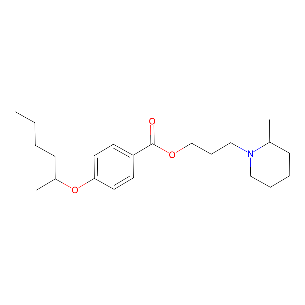 Benzoic acid, p-sec-hexoxy-, 3-(2'-methylpiperidino)propyl ester molecular structure, CAS 63918-96-7
