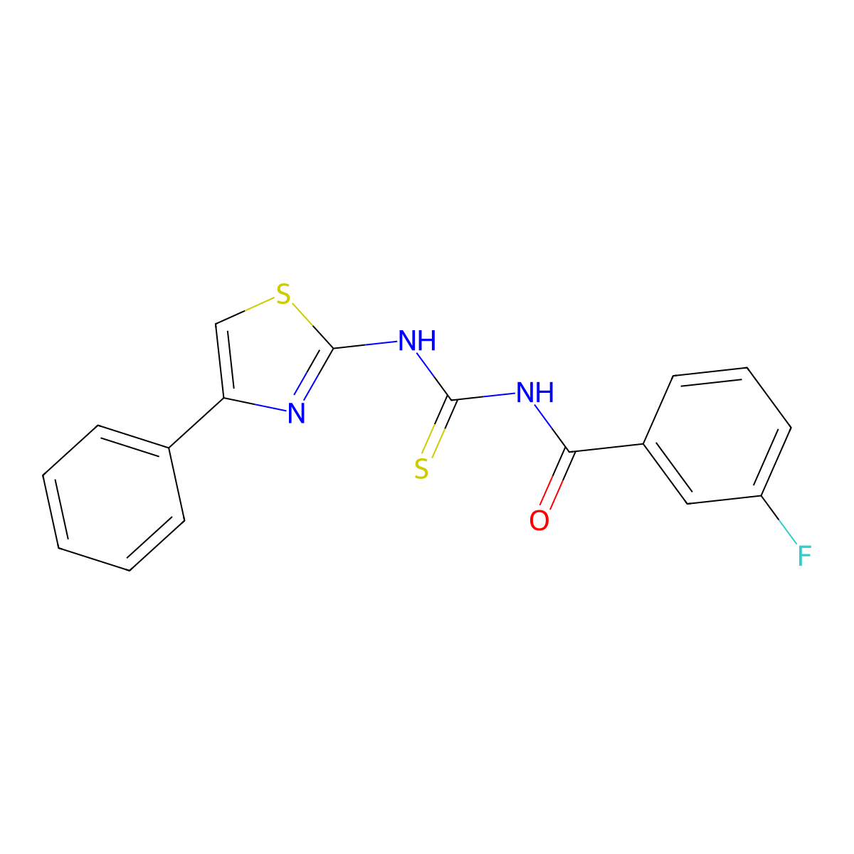 3-fluoro-N-[(4-phenyl-1,3-thiazol-2-yl)carbamothioyl]benzamide molecular structure, CAS 6392-59-2