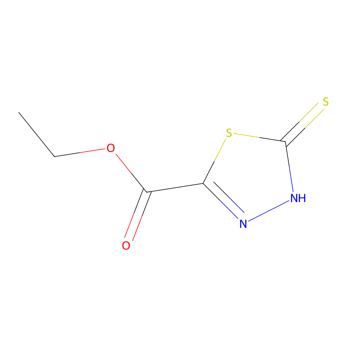 Ethyl 5-sulfanyl-1,3,4-thiadiazole-2-carboxylate molecular structure, CAS 63931-01-1