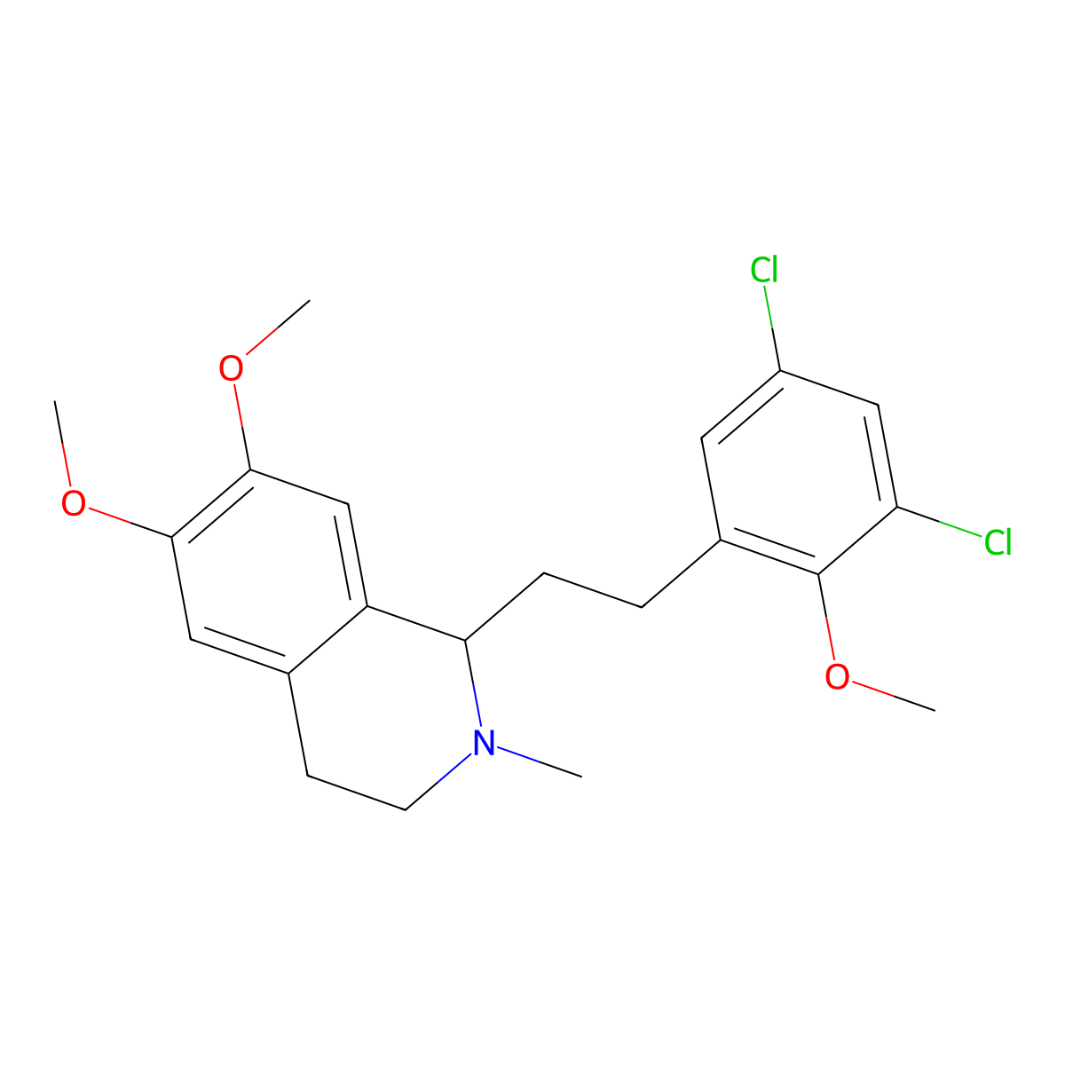 Isoquinoline, 1,2,3,4-tetrahydro-1-(3,5-dichloro-2-methoxy)phenethyl-6,7-dimethoxy-2-methyl- molecular structure, CAS 63937-48-4