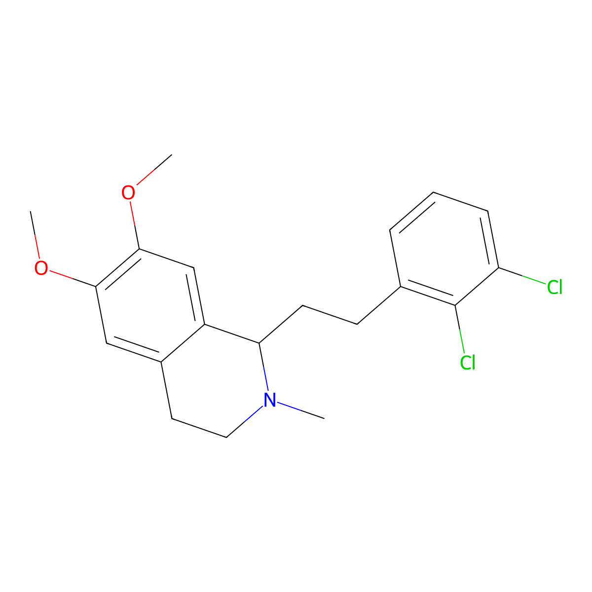 Isoquinoline, 1,2,3,4-tetrahydro-1-(2,3-dichlorophenethyl)-6,7-dimethoxy-2-methyl- molecular structure, CAS 63937-49-5