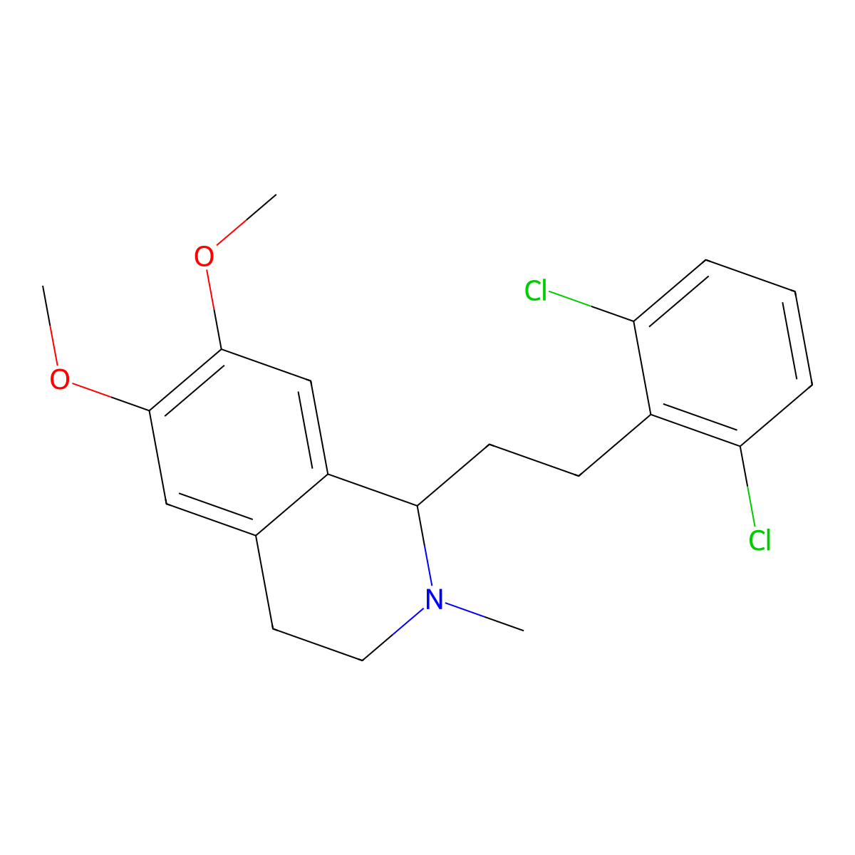 Isoquinoline, 1,2,3,4-tetrahydro-1-(2,6-dichlorophenethyl)-6,7-dimethoxy-2-methyl- molecular structure, CAS 63937-50-8