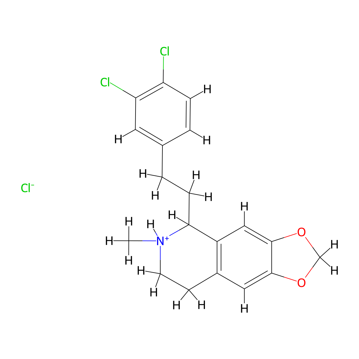 Isoquinoline, 1,2,3,4-tetrahydro-1-(3,4-dichlorophenethyl)-2-methyl-6,7-methylenedioxy-, hydrochloride molecular structure, CAS 63937-51-9