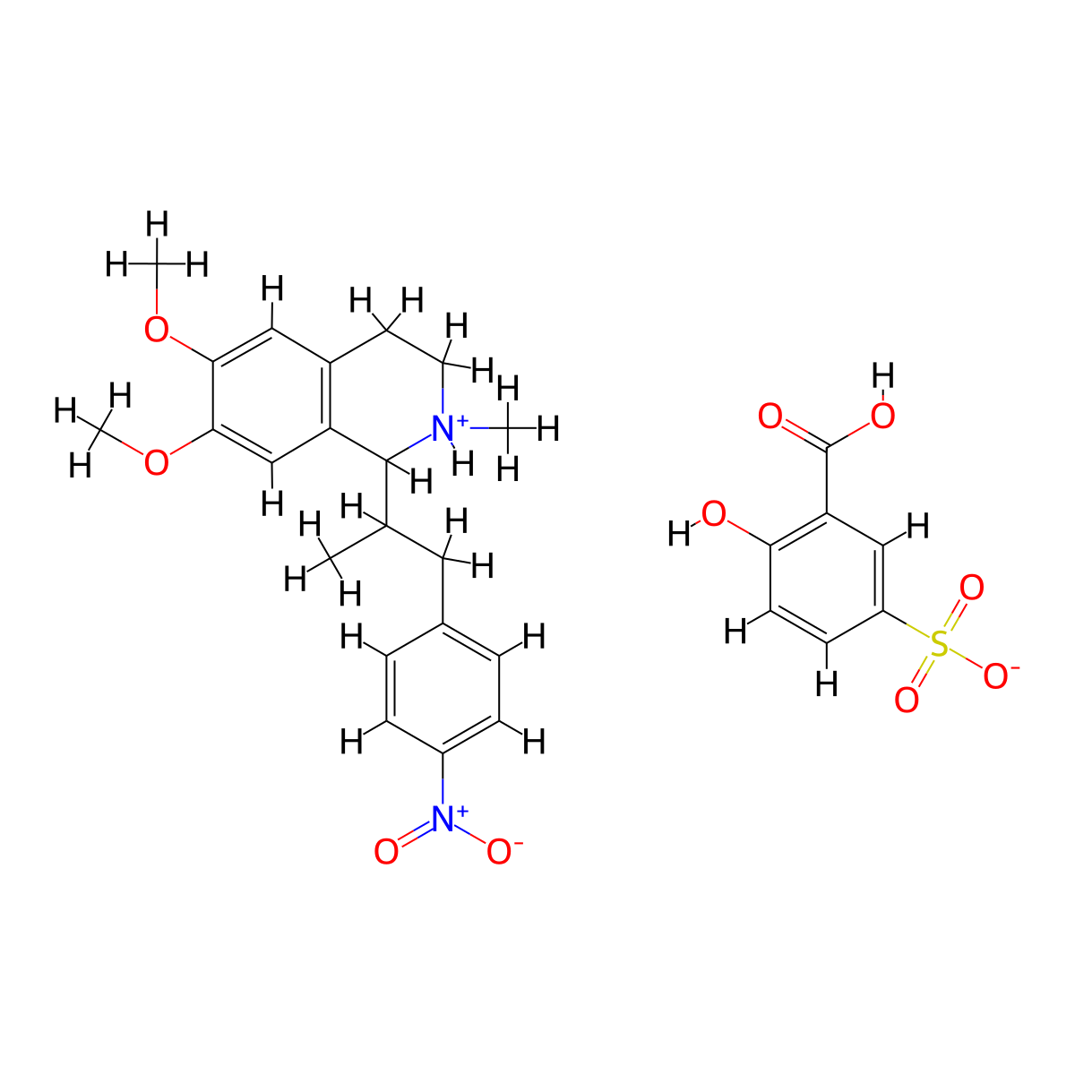 Isoquinoline, 1,2,3,4-tetrahydro-6,7-dimethoxy-2-methyl-1-(alpha-methyl-4-nitro)phenethyl-, hydrogen sulfosalicylate molecular structure, CAS 63937-54-2