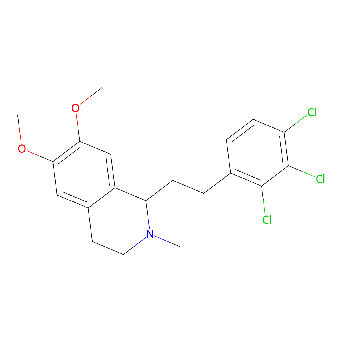 Isoquinoline, 1,2,3,4-tetrahydro-6,7-dimethoxy-2-methyl-1-(2,3,4-trichlorophenethyl)- molecular structure, CAS 63937-61-1