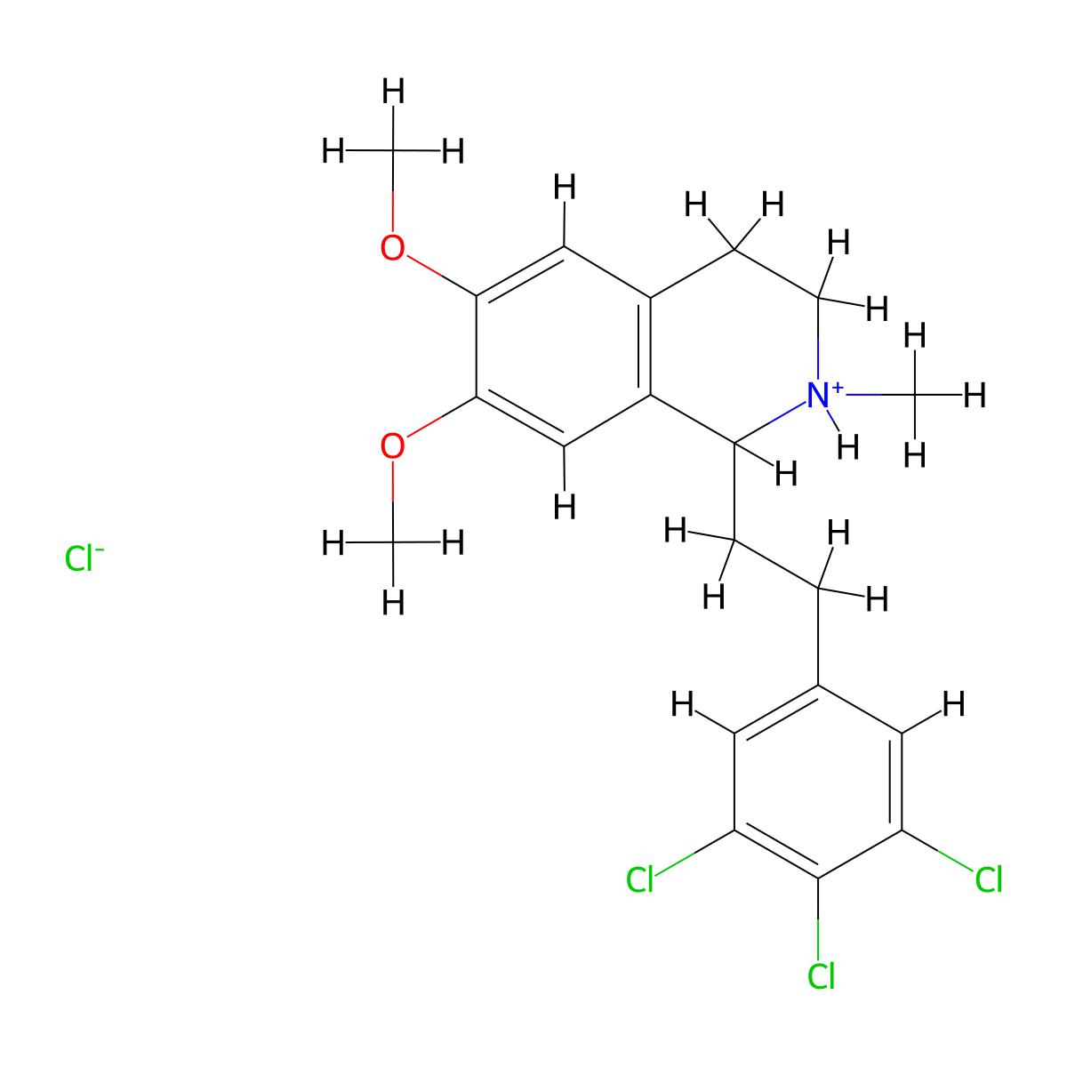 Isoquinoline, 1,2,3,4-tetrahydro-6,7-dimethoxy-2-methyl-1-(3,4,5-trichlorophenethyl)-, hydrochloride molecular structure, CAS 63937-63-3