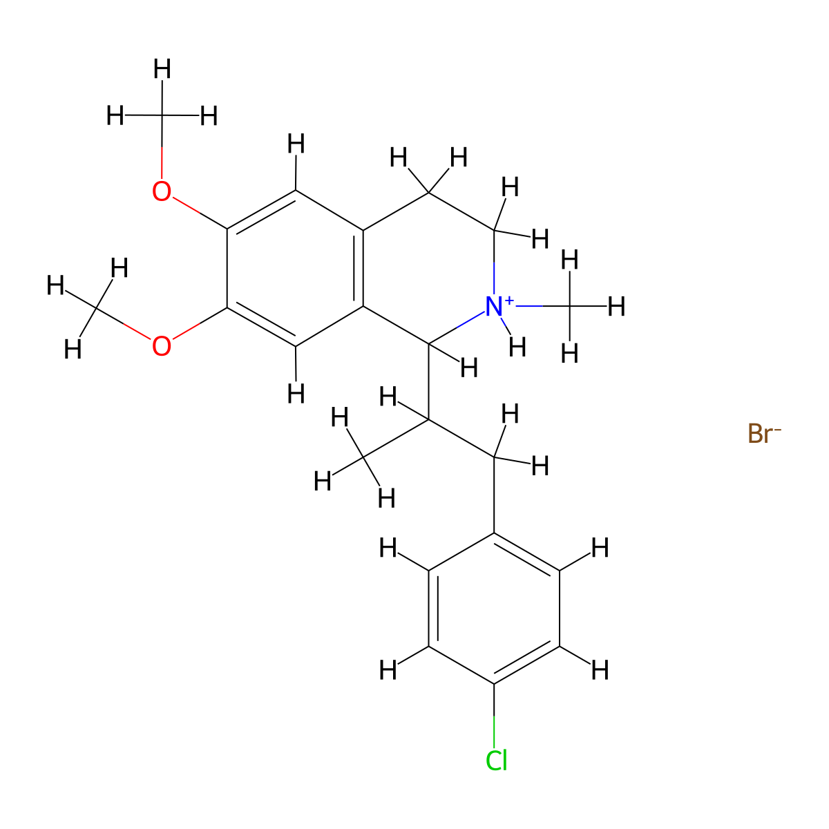 Isoquinoline, 1,2,3,4-tetrahydro-1-(4-chloro-alpha-methyl)phenethyl-6,7-dimethoxy-2-methyl-, hydrobromide molecular structure, CAS 63937-71-3