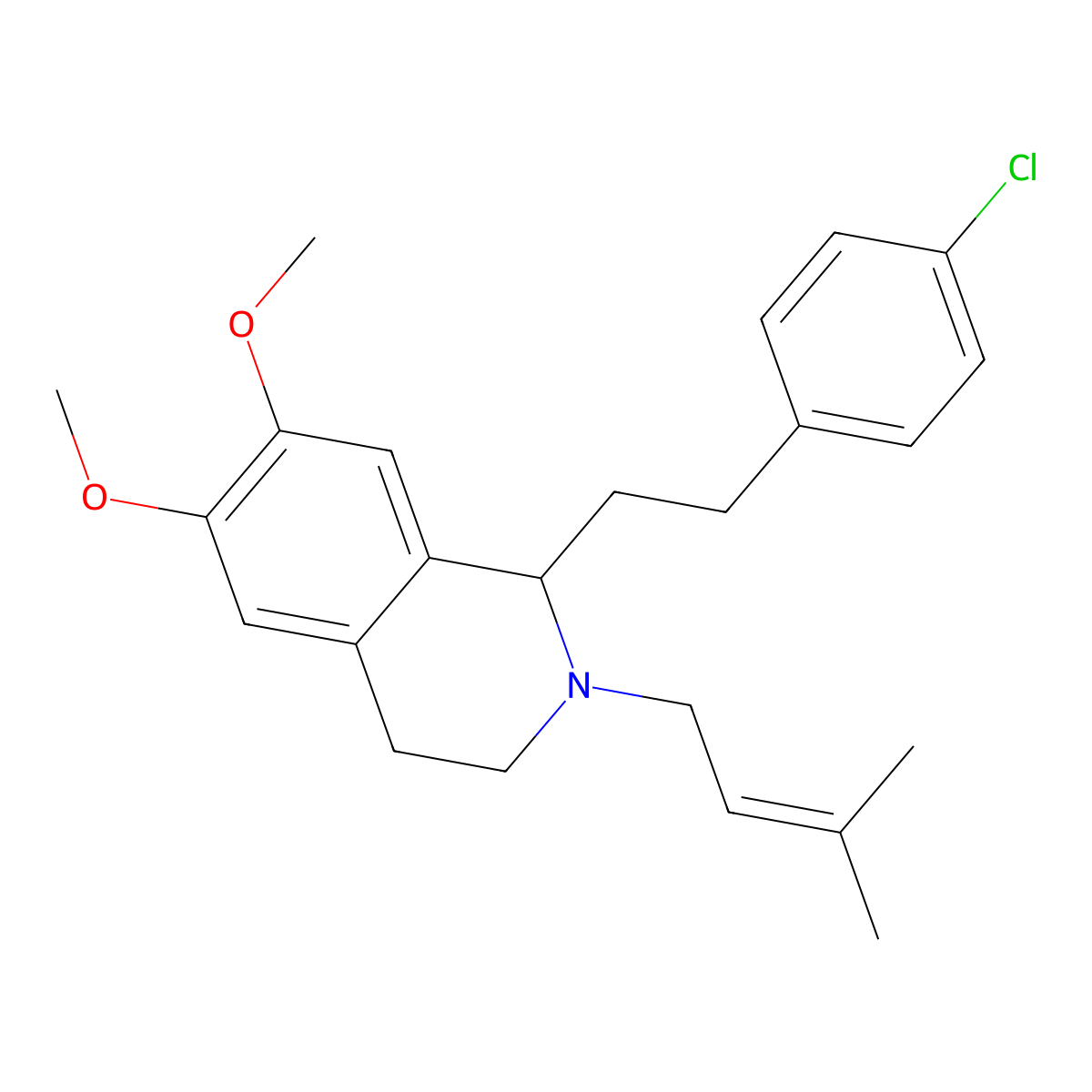 Isoquinoline, 1,2,3,4-tetrahydro-1-(4-chlorophenethyl)-6,7-dimethoxy-2-(3-methylbut-2-enyl)- molecular structure, CAS 63937-77-9