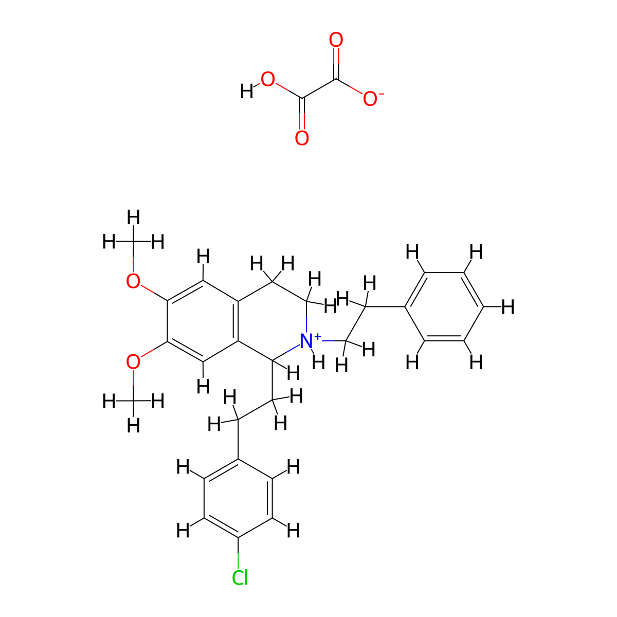 Isoquinoline, 1,2,3,4-tetrahydro-1-(4-chlorophenethyl)-6,7-dimethoxy-2-phenethyl-, hydrogen oxalate molecular structure, CAS 63937-82-6
