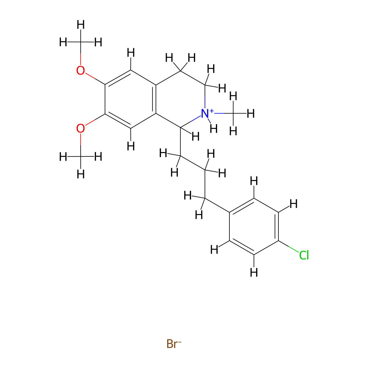 Isoquinoline, 1,2,3,4-tetrahydro-1-(4-chlorophenethyl)methyl-6,7-dimethoxy-2-methyl-, hydrobromide molecular structure, CAS 63937-85-9