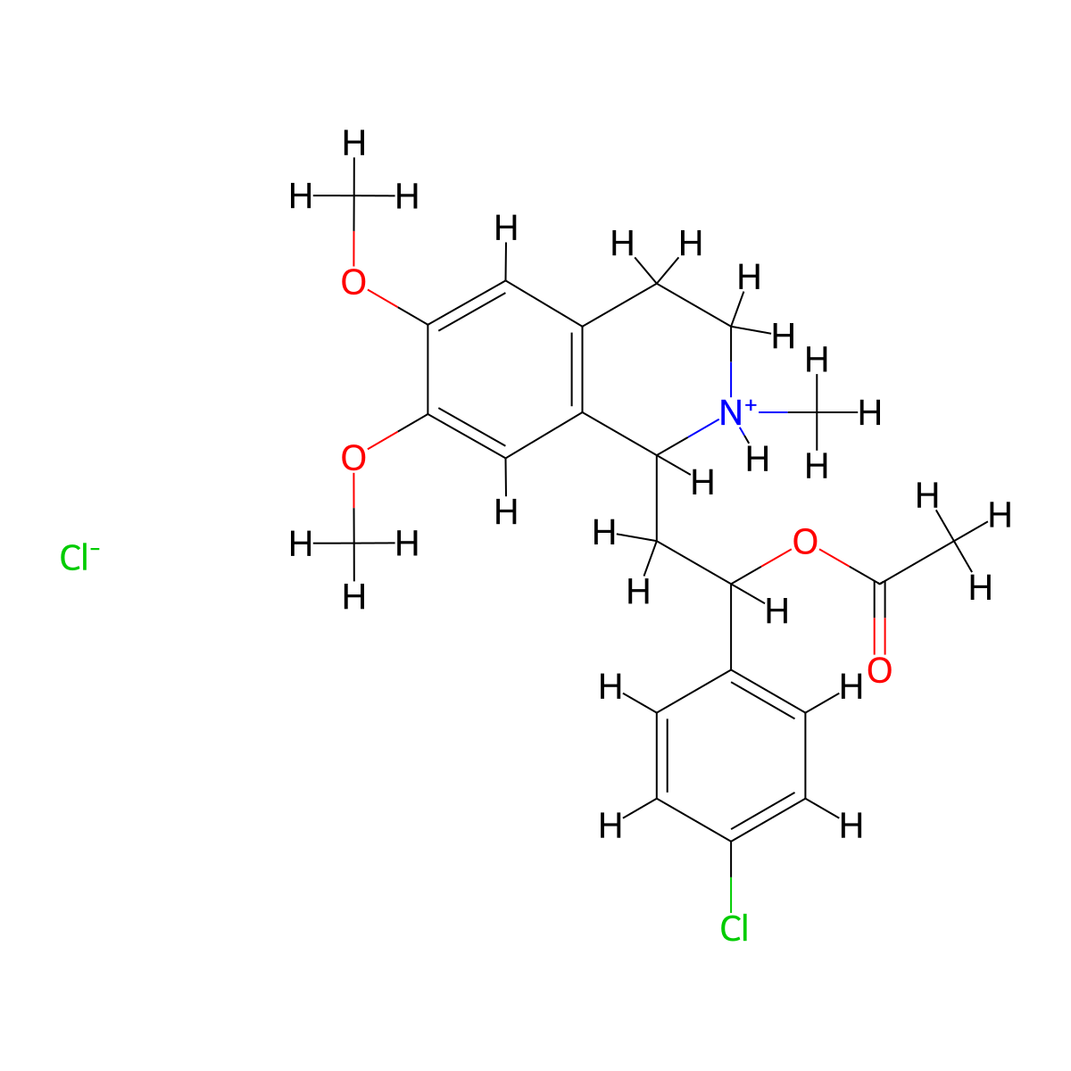 Isoquinoline, 1,2,3,4-tetrahydro-1-(beta-acetoxy-4-chloro)phenethyl-6,7-dimethoxy-2-methyl-, hydrochloride molecular structure, CAS 63938-05-6