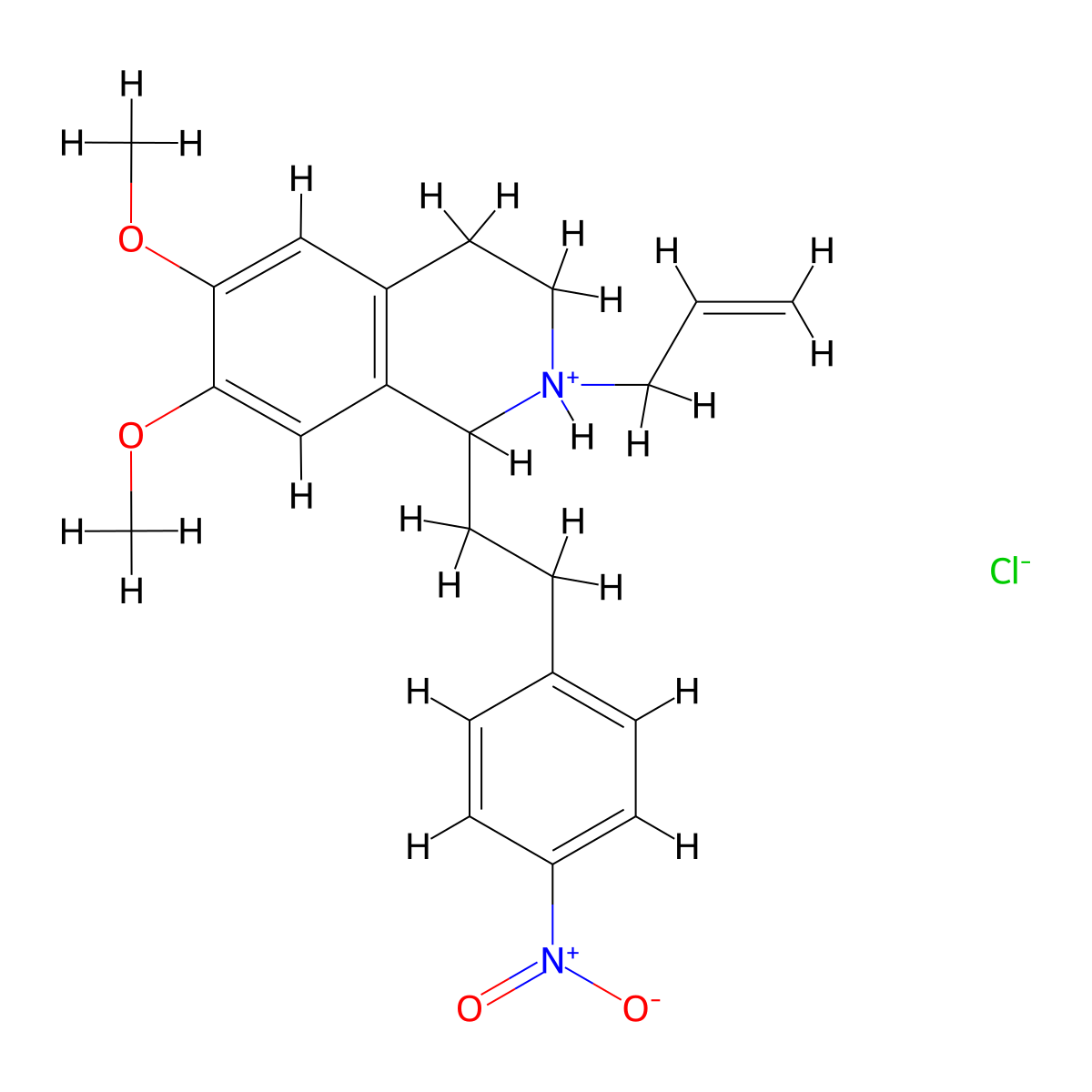 Isoquinoline, 1,2,3,4-tetrahydro-2-allyl-6,7-dimethoxy-1-(4-nitrophenethyl)-, hydrochloride molecular structure, CAS 63938-07-8