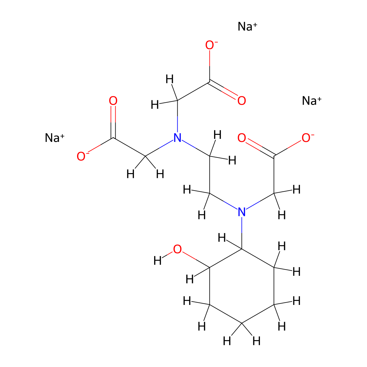 glycine, n-(carboxymethyl)-n'-(2-hydroxycyclohexyl)-n,n'-ethylenedi-, trisodium salt molecular structure, CAS 63938-38-5