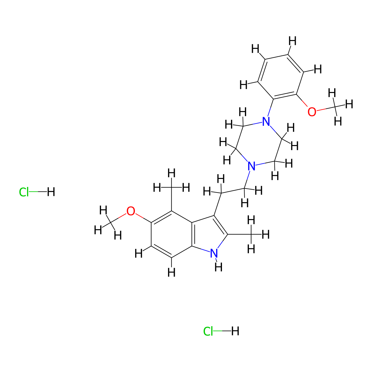 Indole, 2,4-dimethyl-5-methoxy-3-(2-(4-(o-methoxyphenyl)-1-piperazinyl)ethyl)-, dihydrochloride, hemihydrate molecular structure, CAS 63938-65-8