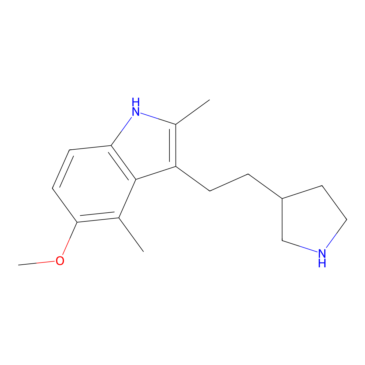 Indole, 2,4-dimethyl-5-methoxy-3-(2-(3-pyrrolinyl)ethyl)- molecular structure, CAS 63938-66-9