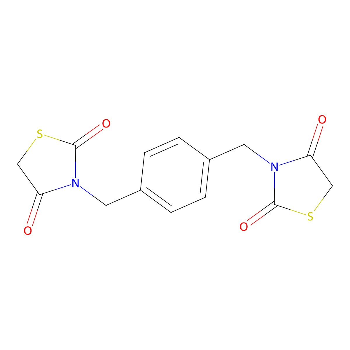 3-{4-[(2,4-Dioxo-1,3-thiazolidin-3-yl)methyl]benzyl}-1,3-thiazolidine-2,4-dione molecular structure, CAS 63943-68-0