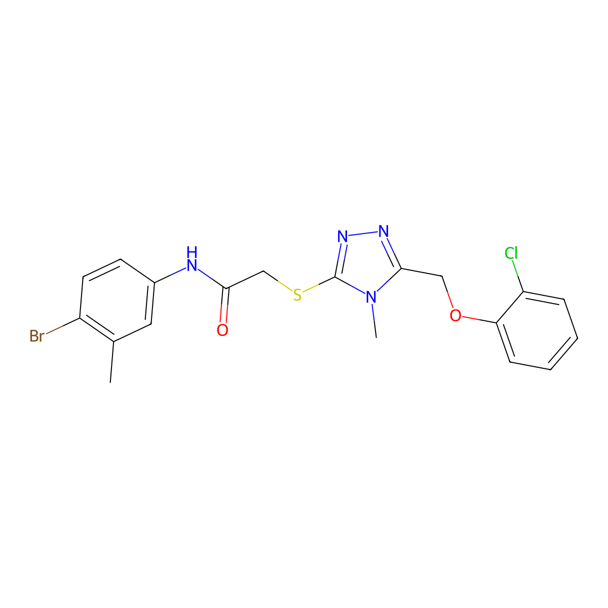 N-(4-bromo-3-methylphenyl)-2-[[5-[(2-chlorophenoxy)methyl]-4-methyl-1,2,4-triazol-3-yl]sulfanyl]acetamide molecular structure, CAS 639463-12-0