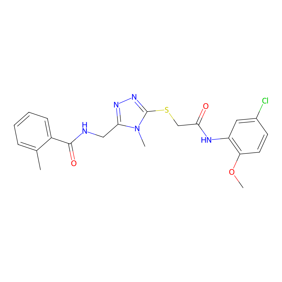 N-[[5-[2-(5-chloro-2-methoxyanilino)-2-oxoethyl]sulfanyl-4-methyl-1,2,4-triazol-3-yl]methyl]-2-methylbenzamide molecular structure, CAS 639463-13-1