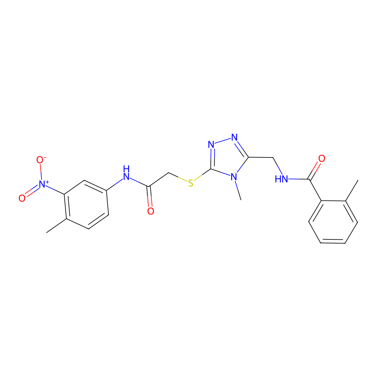 2-methyl-N-[[4-methyl-5-[2-(4-methyl-3-nitroanilino)-2-oxoethyl]sulfanyl-1,2,4-triazol-3-yl]methyl]benzamide molecular structure, CAS 639463-19-7