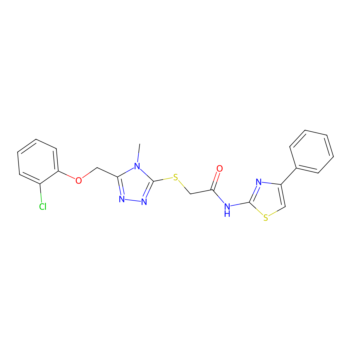 2-[[5-[(2-chlorophenoxy)methyl]-4-methyl-1,2,4-triazol-3-yl]sulfanyl]-N-(4-phenyl-1,3-thiazol-2-yl)acetamide molecular structure, CAS 639463-20-0