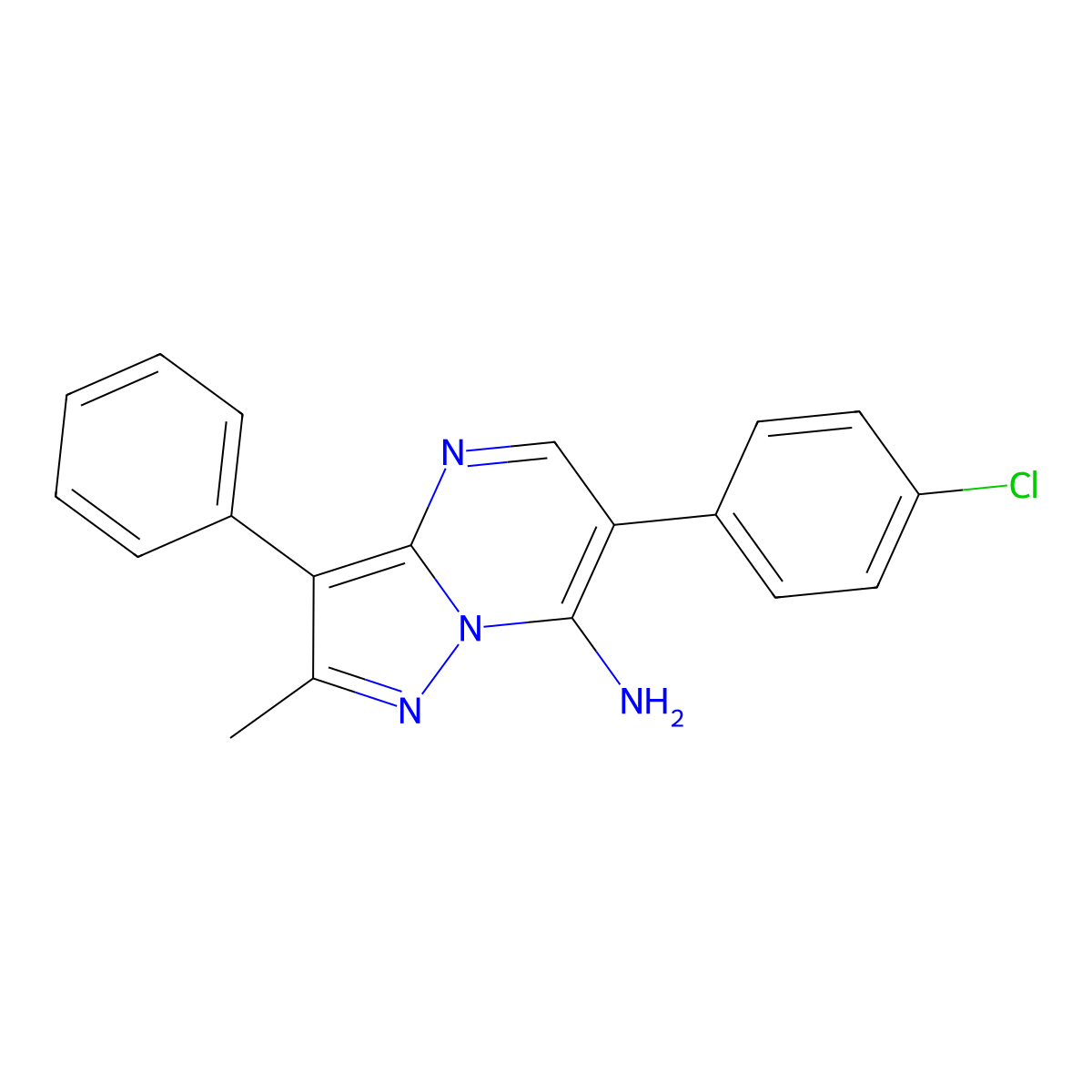 6-(4-Chlorophenyl)-2-methyl-3-phenylpyrazolo[1,5-a]pyrimidin-7-amine molecular structure, CAS 639463-29-9
