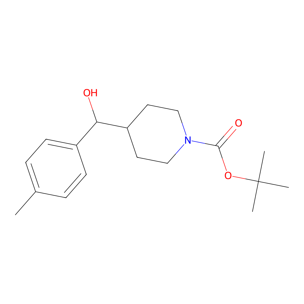 tert-Butyl 4-[hydroxy(4-methylphenyl)methyl]piperidine-1-carboxylate molecular structure, CAS 639468-67-0